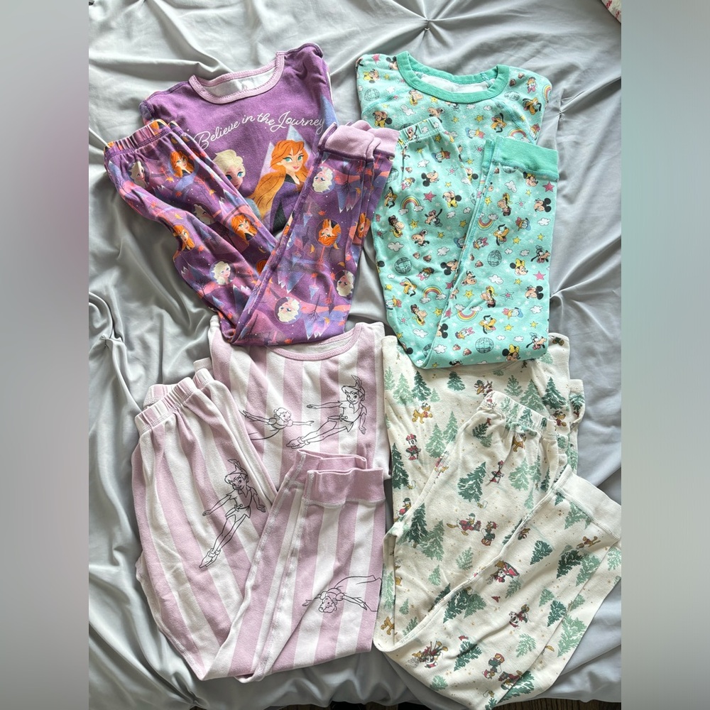 Disney Girls Pajama Set Bundle - Purple, Mint, Pink, Cream